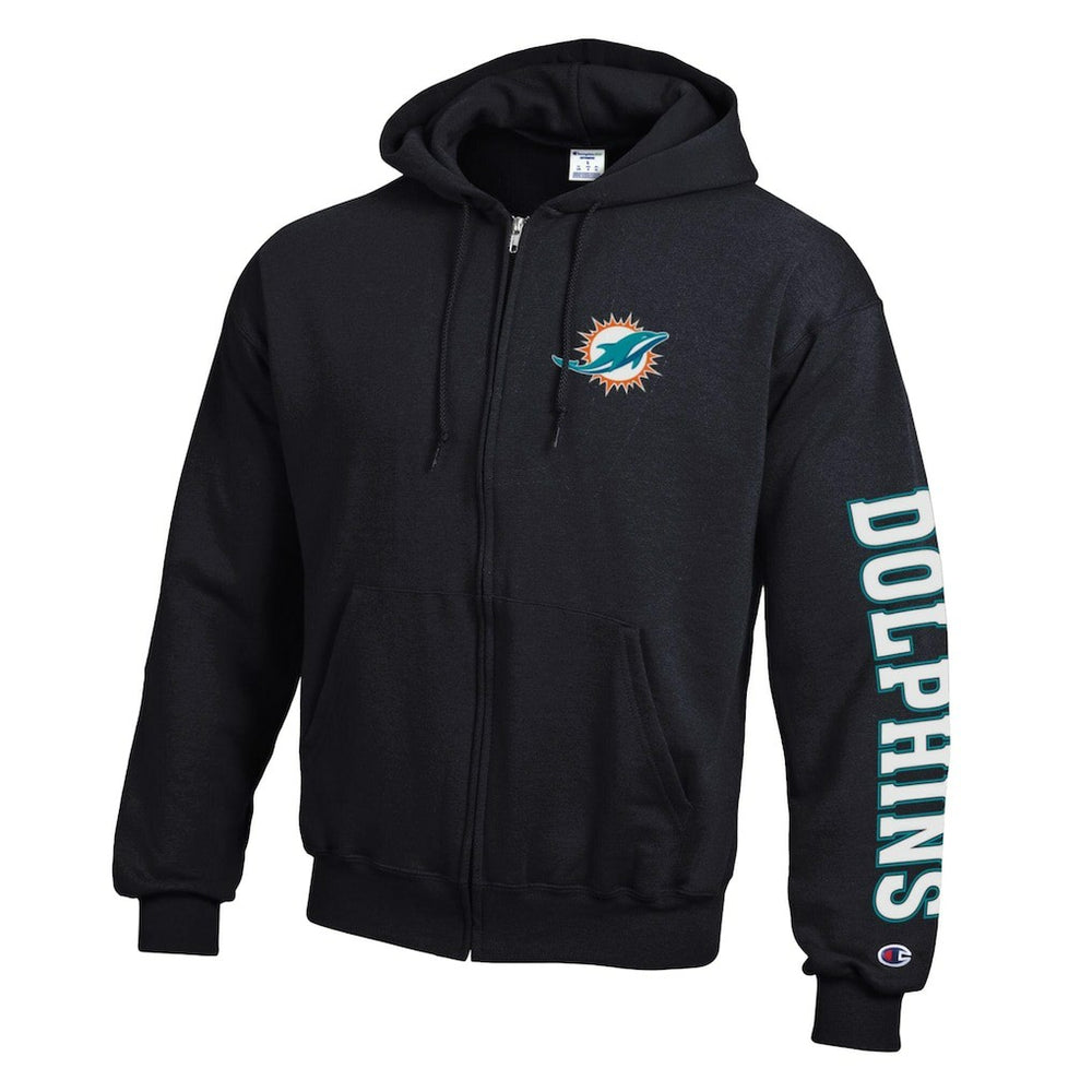 Miami Dolphins Champion Powerblend Fleece Full-Zip Hoodie - Black - NFL