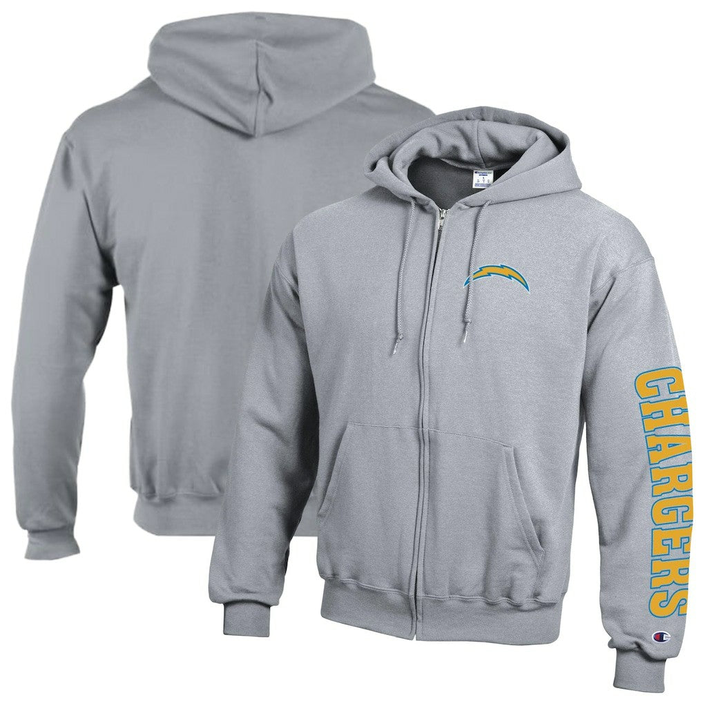 Los Angeles Chargers Champion Powerblend Fleece Full-Zip Hoodie - Heather Gray - NFL