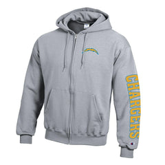 Los Angeles Chargers Champion Powerblend Fleece Full-Zip Hoodie - Heather Gray - NFL