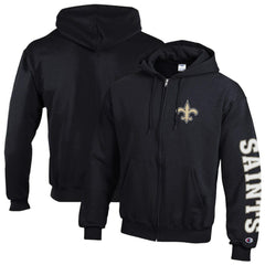 New Orleans Saints Champion Powerblend Fleece Full-Zip Hoodie - Black - NFL