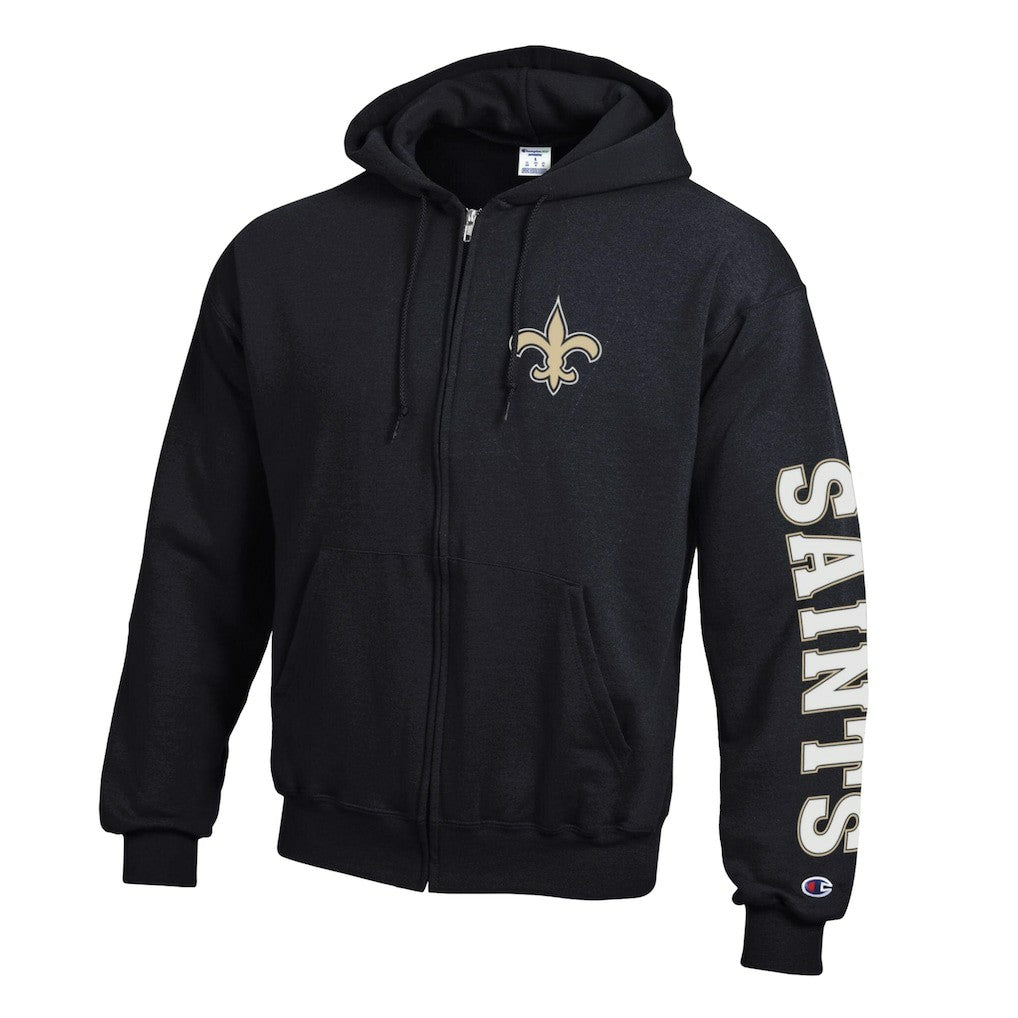 New Orleans Saints Champion Powerblend Fleece Full-Zip Hoodie - Black - NFL