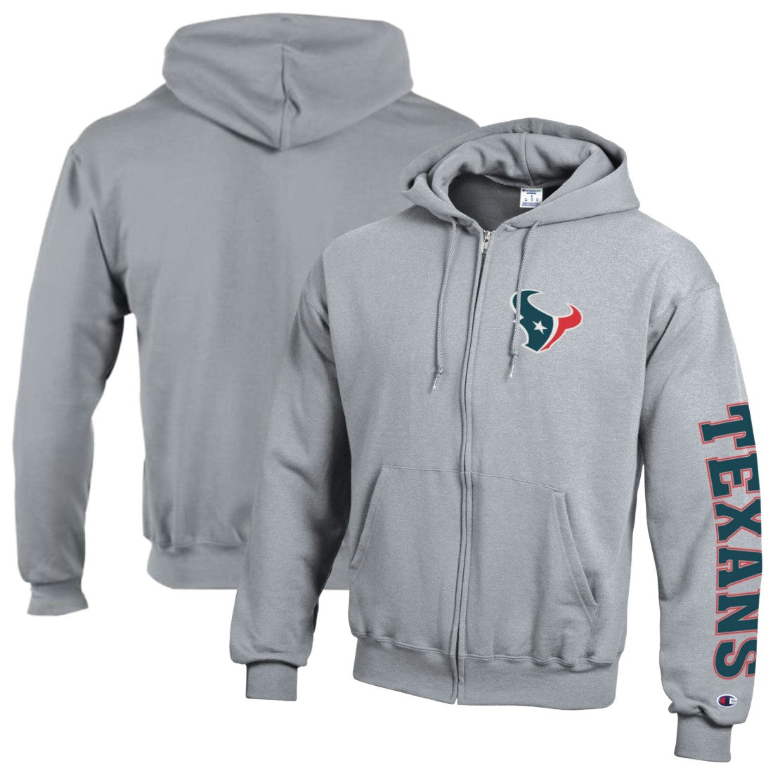 Houston Texans Champion Powerblend Fleece Full-Zip Hoodie - Heather Gray - NFL