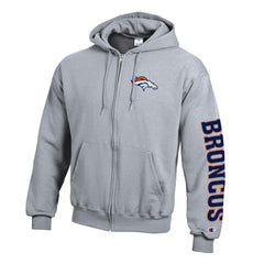 Denver Broncos Champion Powerblend Fleece Full-Zip Hoodie - Heather Gray - NFL