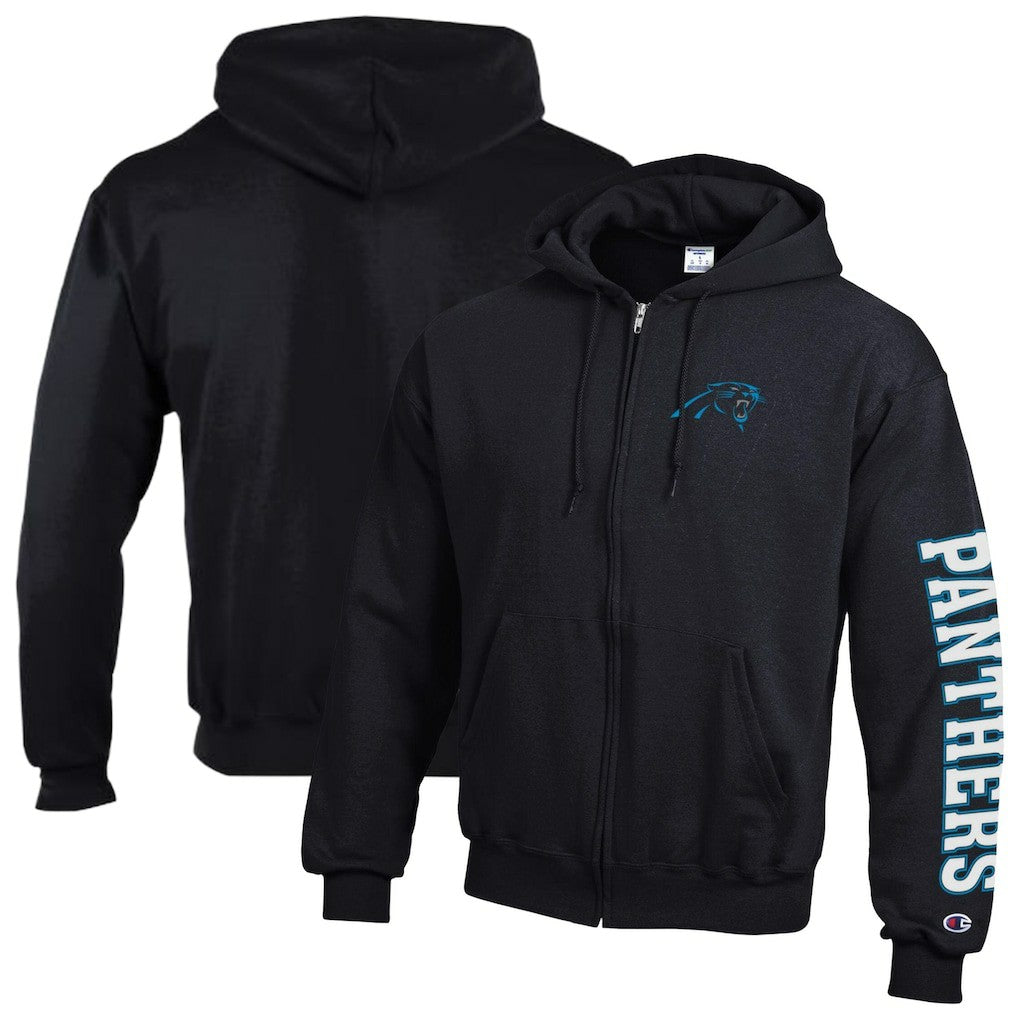 Carolina Panthers Champion Powerblend Fleece Full-Zip Hoodie - Black - NFL