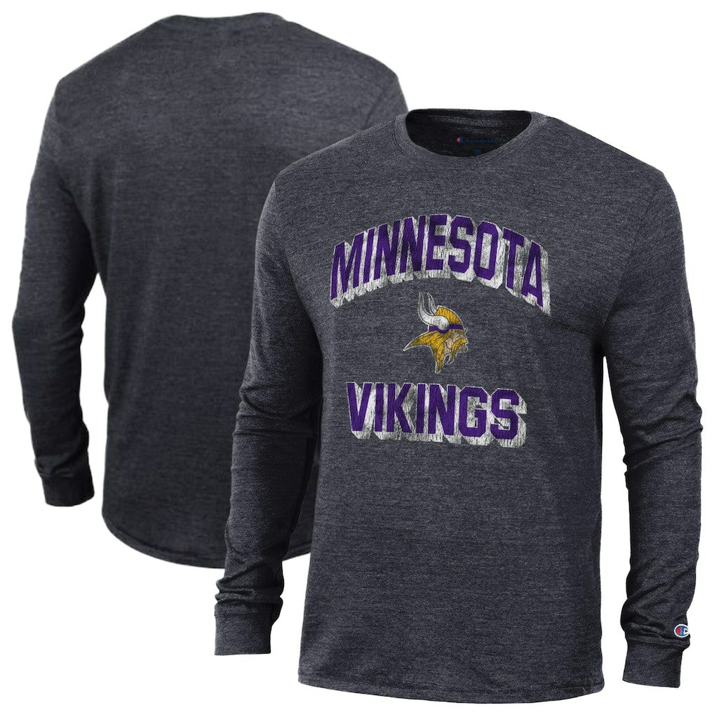 Minnesota Vikings Champion Ultimate Tri-Blend Long Sleeve T-Shirt - Heather Black - NFL
