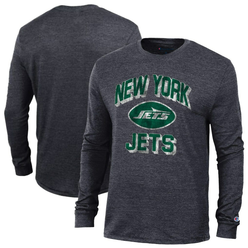 New York Jets Champion Ultimate Tri-Blend Long Sleeve T-Shirt - Heather Black - NFL