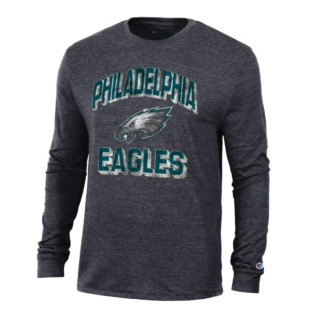 Philadelphia Eagles Champion Ultimate Tri-Blend Long Sleeve T-Shirt - Heather Black - NFL