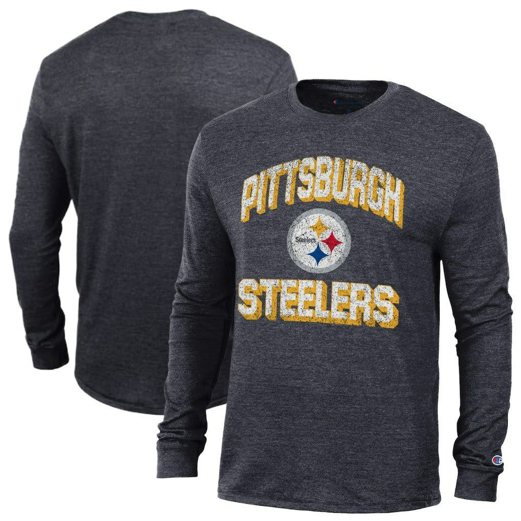 Pittsburgh Steelers Champion Ultimate Tri-Blend Long Sleeve T-Shirt - Heather Black - NFL