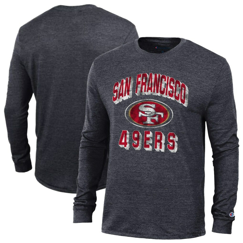 San Francisco 49ers Champion Ultimate Tri-Blend Long Sleeve T-Shirt - Heather Black - NFL