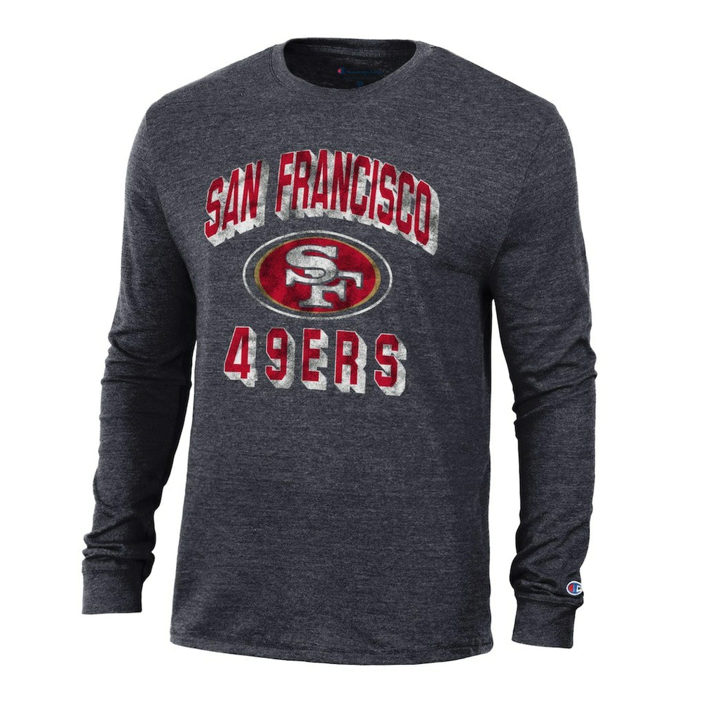 San Francisco 49ers Champion Ultimate Tri-Blend Long Sleeve T-Shirt - Heather Black - NFL