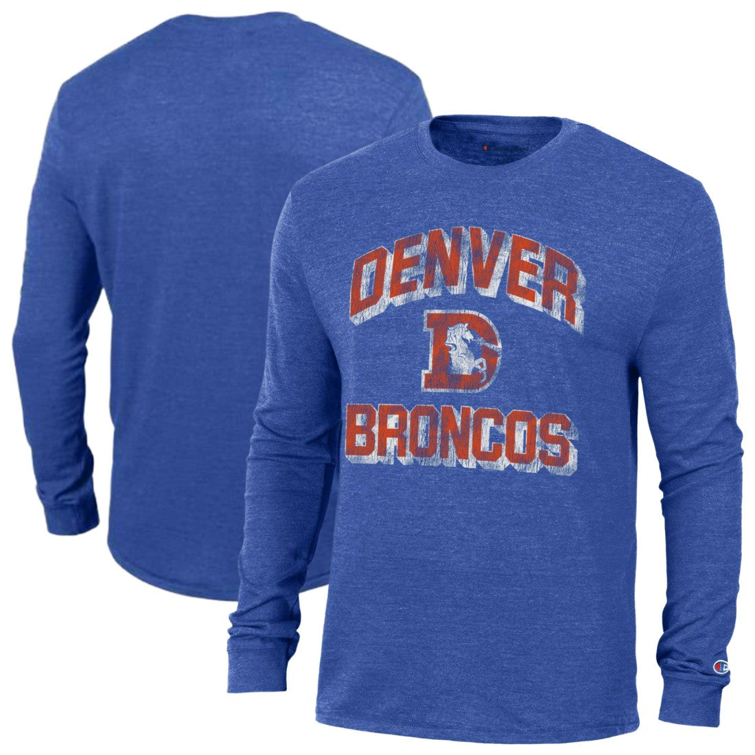 Denver Broncos Champion Ultimate Tri-Blend Long Sleeve T-Shirt - Heather Royal - NFL