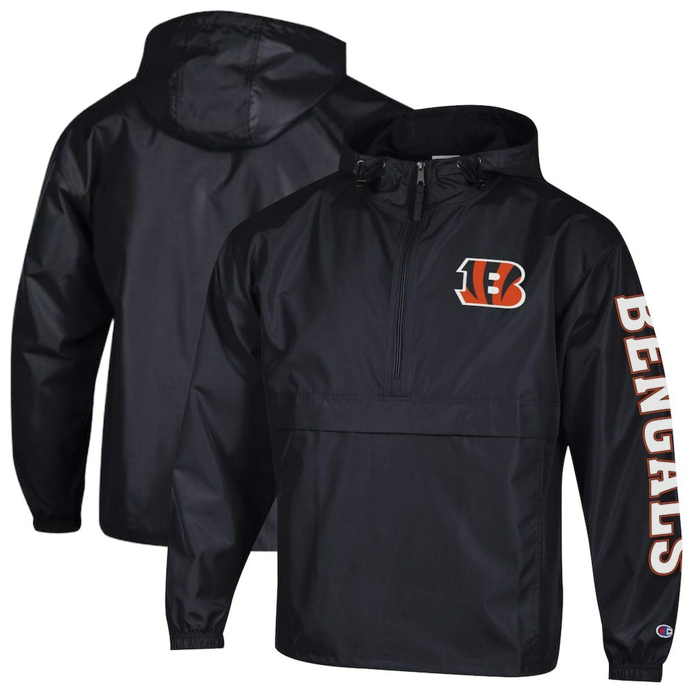 Cincinnati Bengals Champion Packable Windbreaker Half-Zip Jacket - Black - NFL