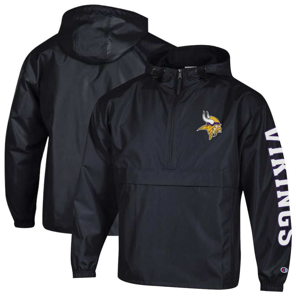 Minnesota Vikings Champion Packable Windbreaker Half-Zip Jacket - Black - NFL