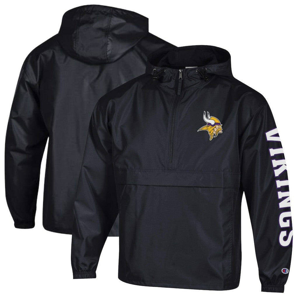 Minnesota Vikings Champion Packable Windbreaker Half-Zip Jacket - Black - NFL