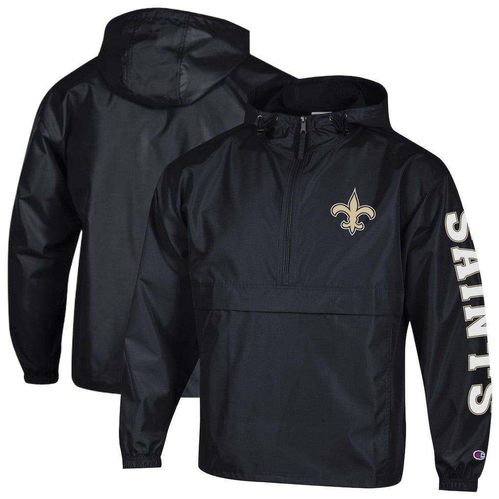 New Orleans Saints Champion Packable Windbreaker Half-Zip Jacket - Black - NFL