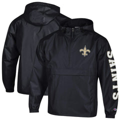 New Orleans Saints Champion Packable Windbreaker Half-Zip Jacket - Black - NFL