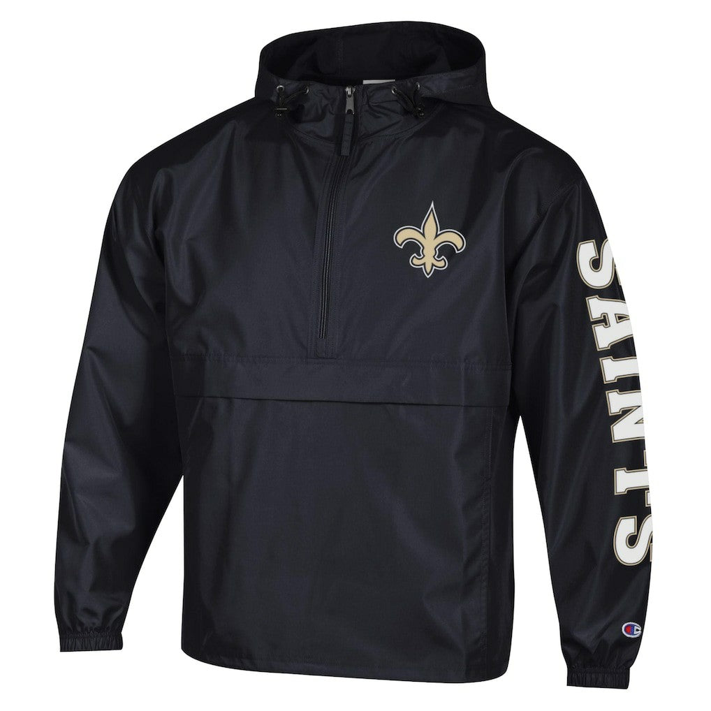 New Orleans Saints Champion Packable Windbreaker Half-Zip Jacket - Black - NFL