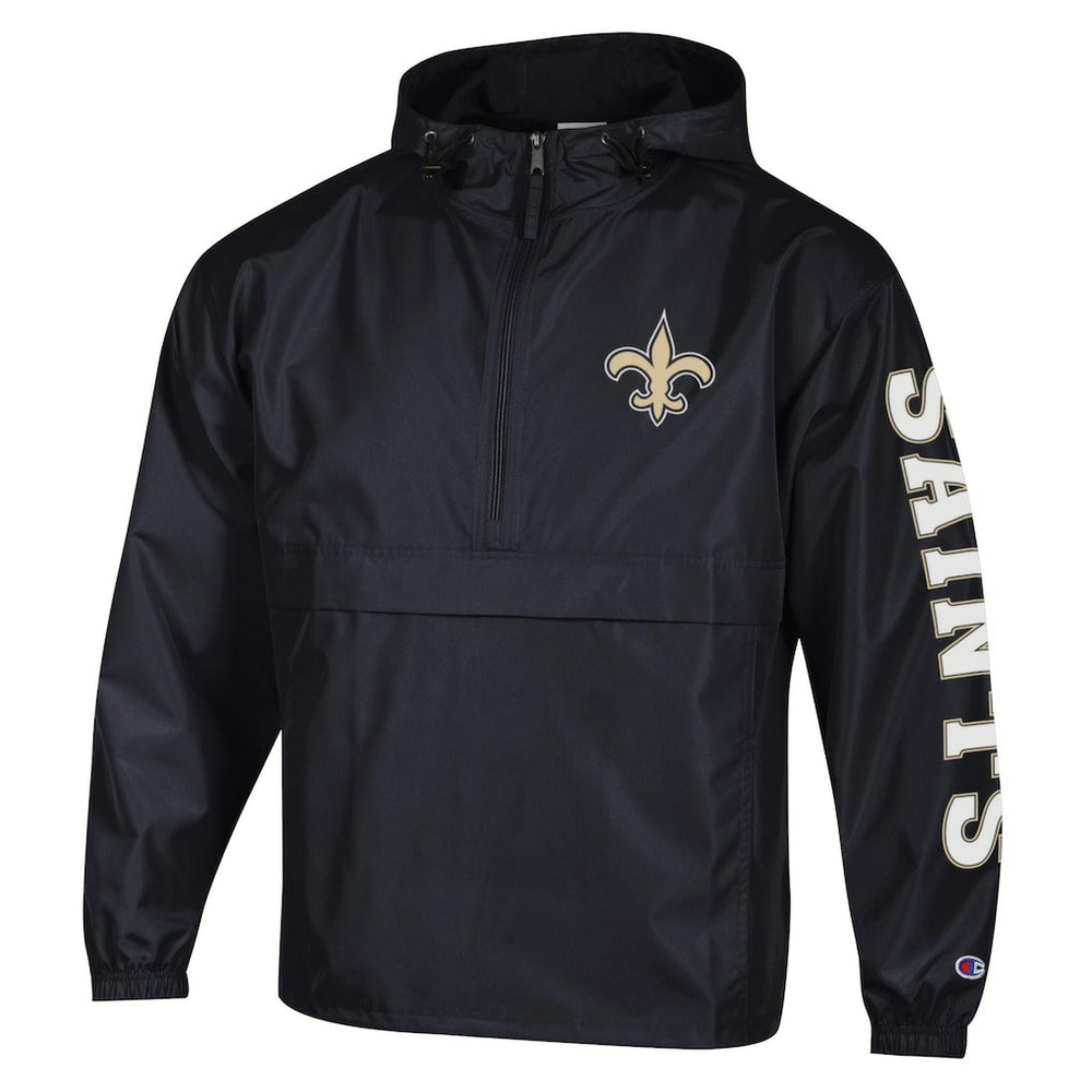 New Orleans Saints Champion Packable Windbreaker Half-Zip Jacket - Black - NFL