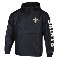 New Orleans Saints Champion Packable Windbreaker Half-Zip Jacket - Black - NFL