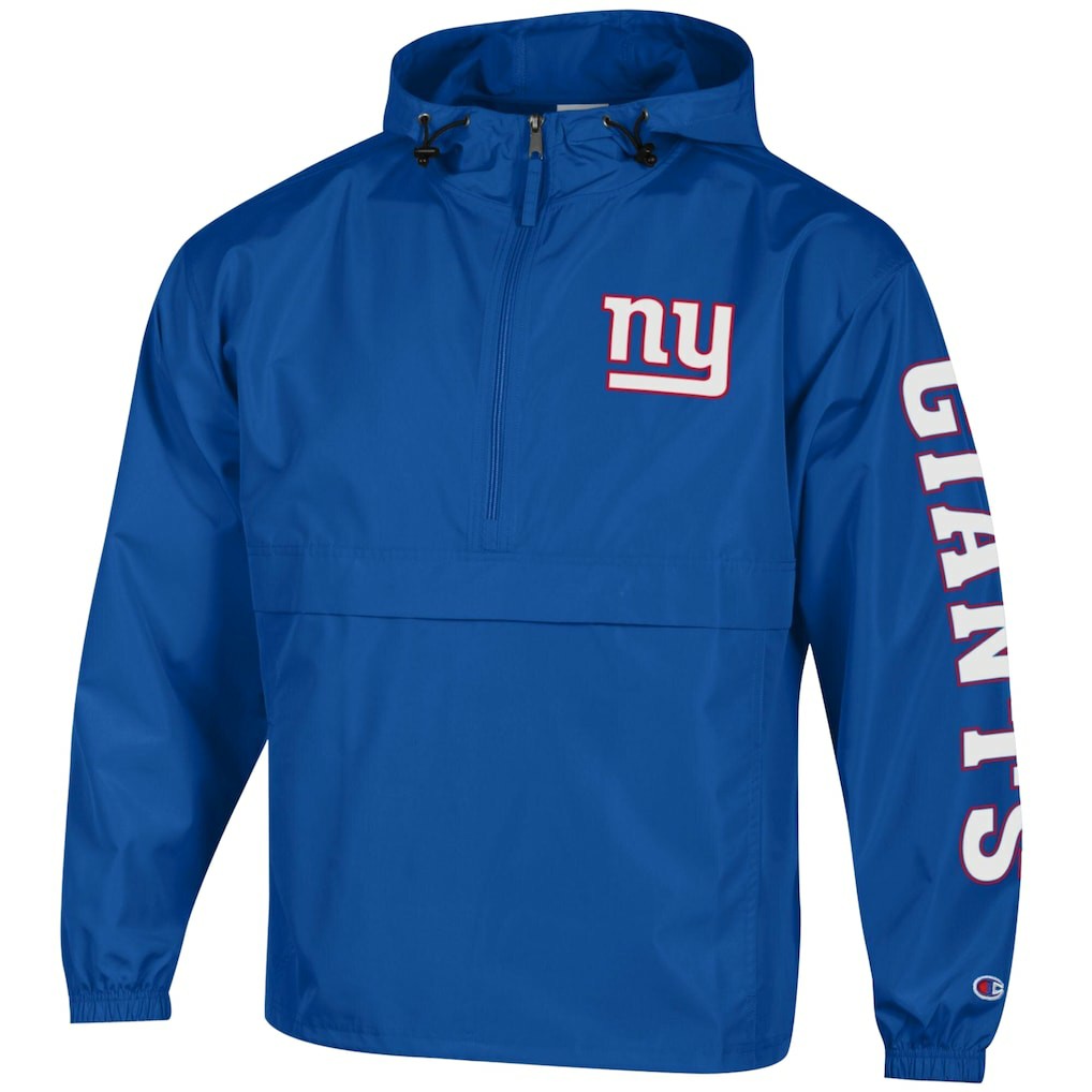 New York Giants Champion Packable Windbreaker Half-Zip Jacket - Royal - NFL