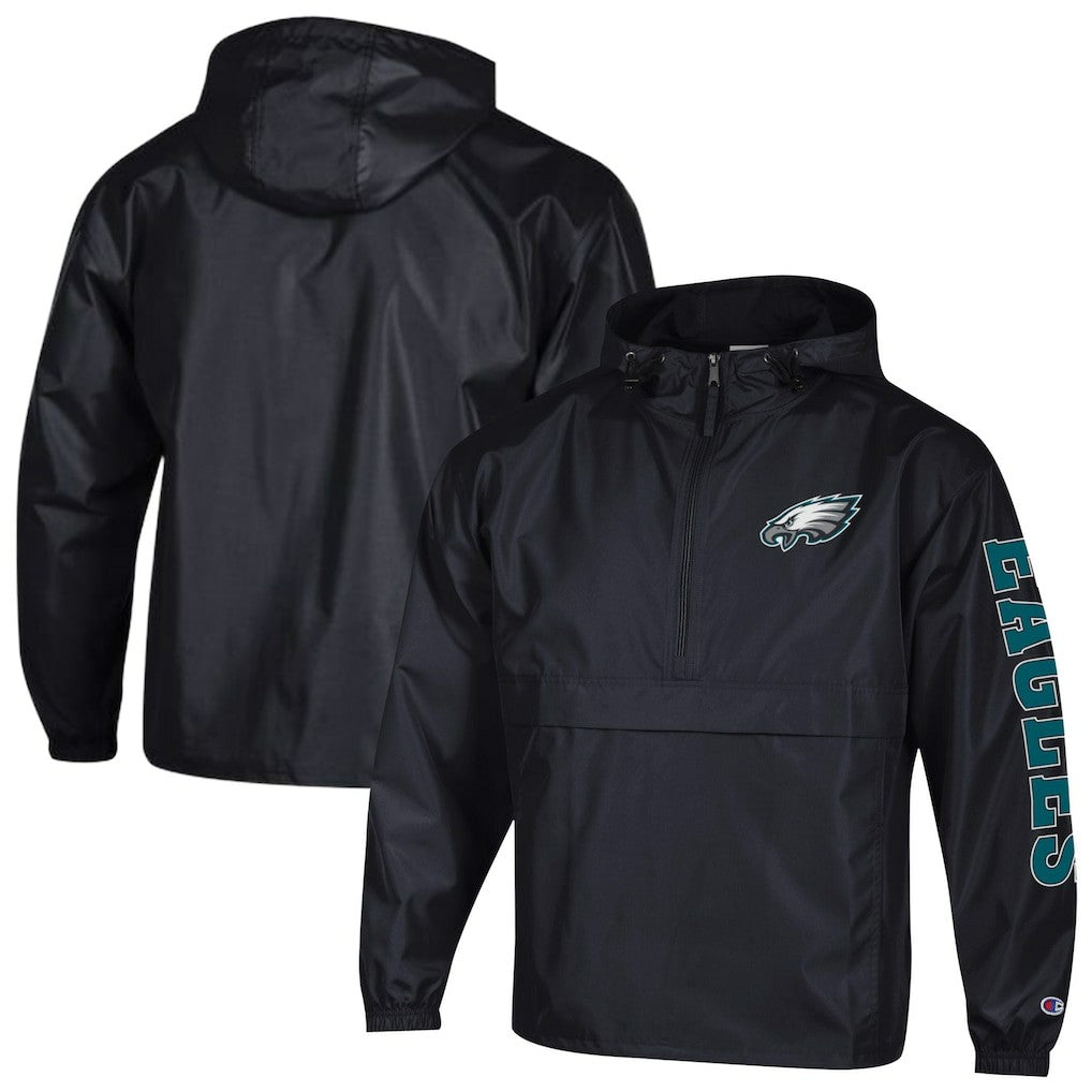 Philadelphia Eagles Champion Packable Windbreaker Half-Zip Jacket - Black - NFL
