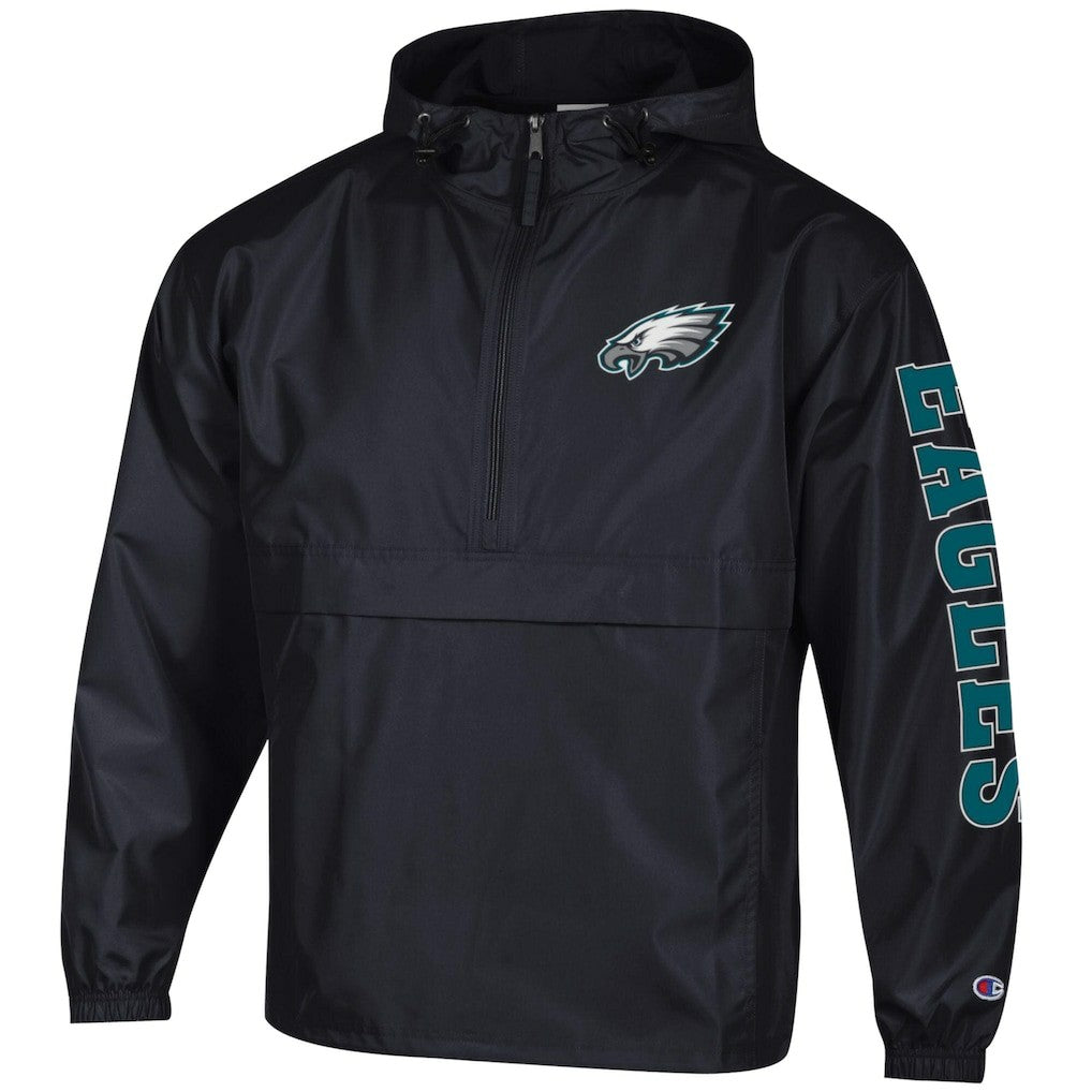 Philadelphia Eagles Champion Packable Windbreaker Half-Zip Jacket - Black - NFL