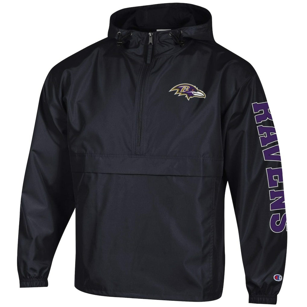 Baltimore Ravens Champion Packable Windbreaker Half-Zip Jacket - Black - NFL