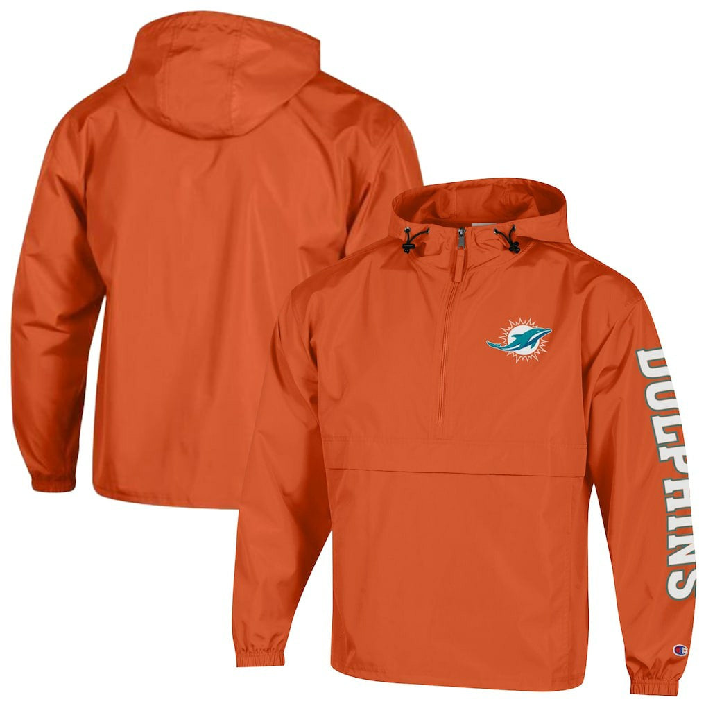 Miami Dolphins Champion Packable Windbreaker Half-Zip Jacket - Orange - NFL