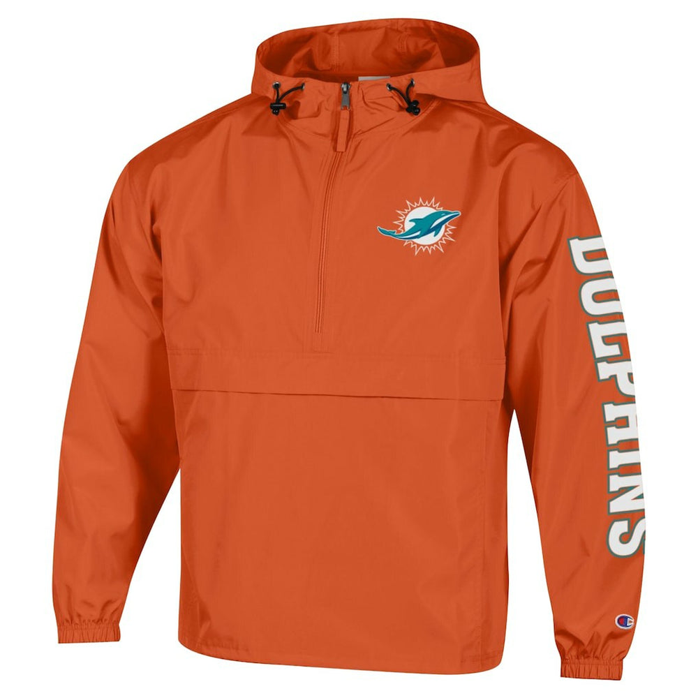 Miami Dolphins Champion Packable Windbreaker Half-Zip Jacket - Orange - NFL