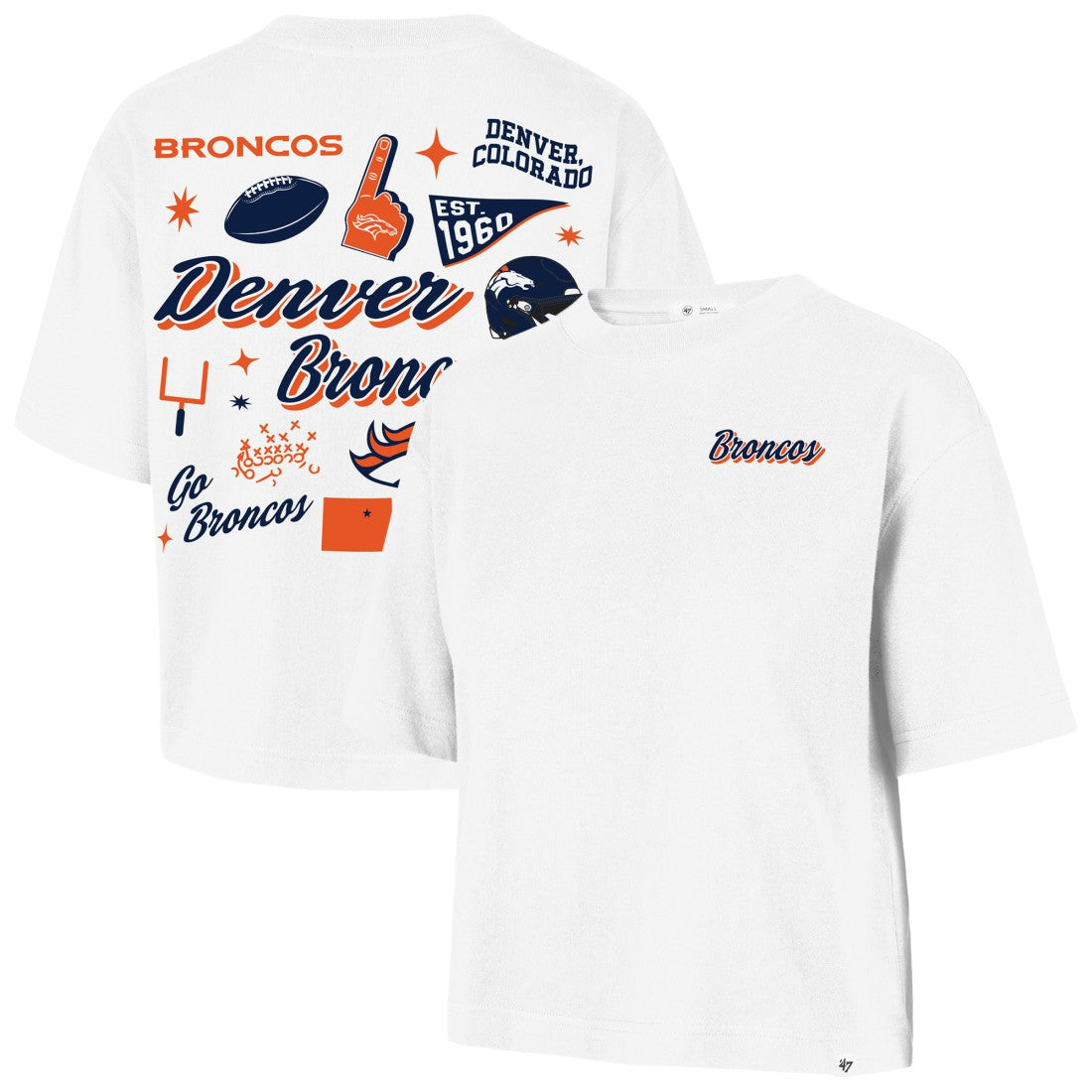 Denver Broncos '47 Women's Collage Script Reed City T-Shirt - White - 47 brand