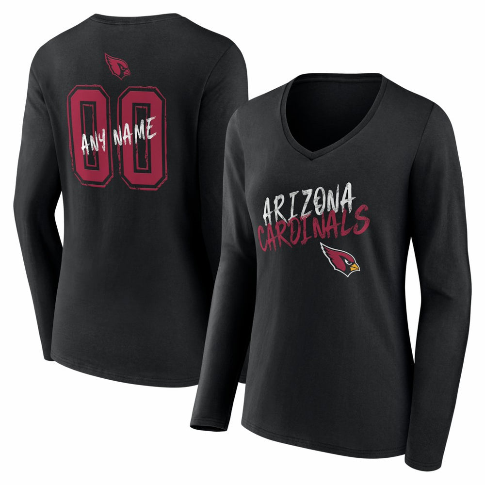 Arizona Cardinals Women's Hustle Personalized Name & Number Long Sleeve V-Neck T-Shirt - Black - NFL
