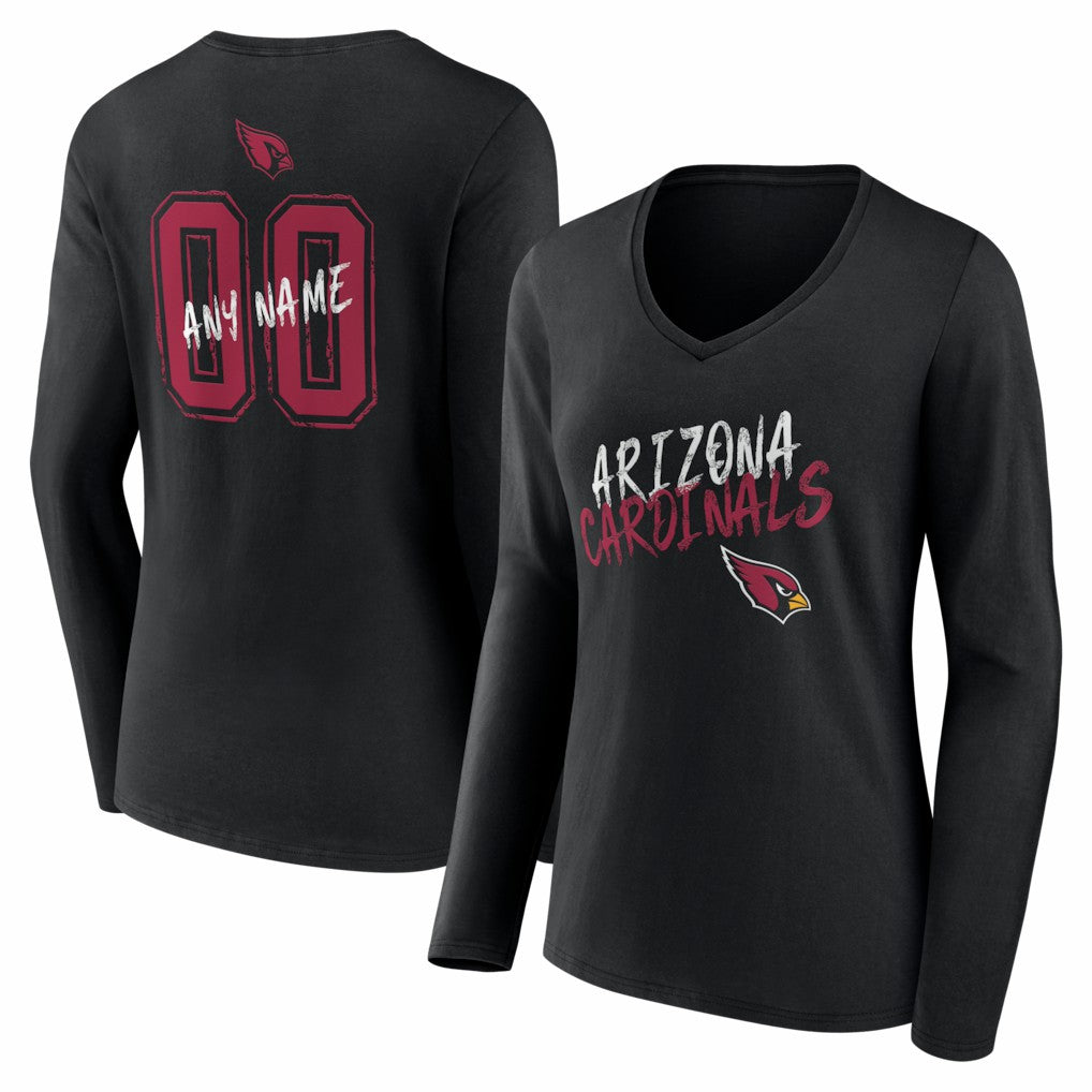 Arizona Cardinals Women's Hustle Personalized Name & Number Long Sleeve V-Neck T-Shirt - Black - NFL
