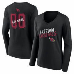 Arizona Cardinals Women's Hustle Personalized Name & Number Long Sleeve V-Neck T-Shirt - Black - NFL