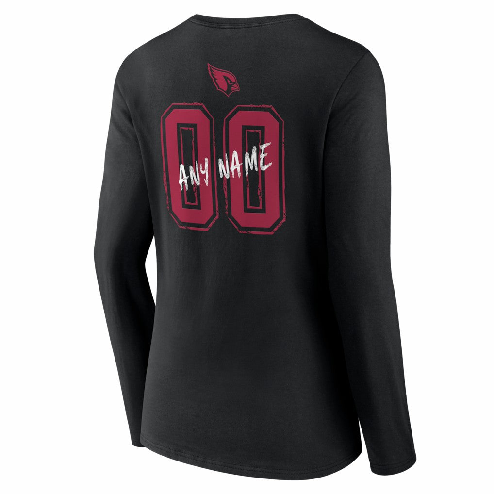 Arizona Cardinals Women's Hustle Personalized Name & Number Long Sleeve V-Neck T-Shirt - Black - NFL