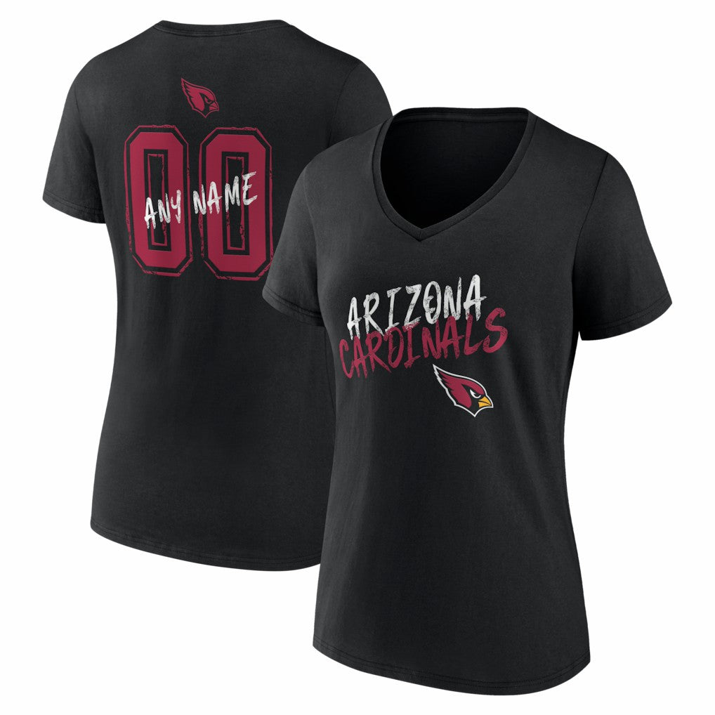 Arizona Cardinals Women's Hustle Personalized Name & Number V-Neck T-Shirt - Black - NFL