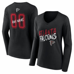 Atlanta Falcons Women's Hustle Personalized Name & Number Long Sleeve V-Neck T-Shirt - Black - NFL