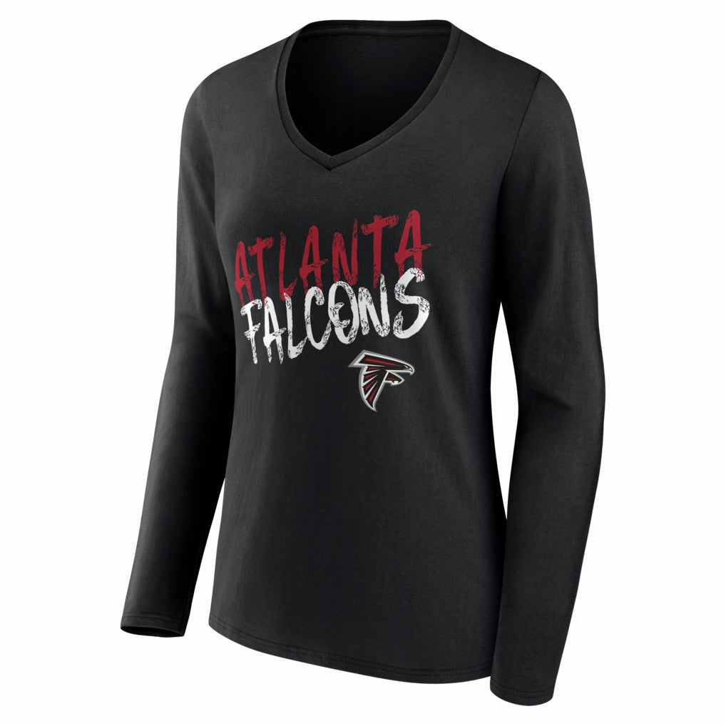 Atlanta Falcons Women's Hustle Personalized Name & Number Long Sleeve V-Neck T-Shirt - Black - NFL