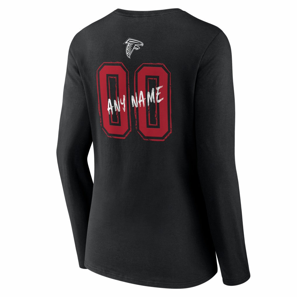 Atlanta Falcons Women's Hustle Personalized Name & Number Long Sleeve V-Neck T-Shirt - Black - NFL