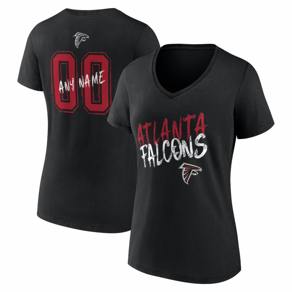 Atlanta Falcons Women's Hustle Personalized Name & Number V-Neck T-Shirt - Black - NFL