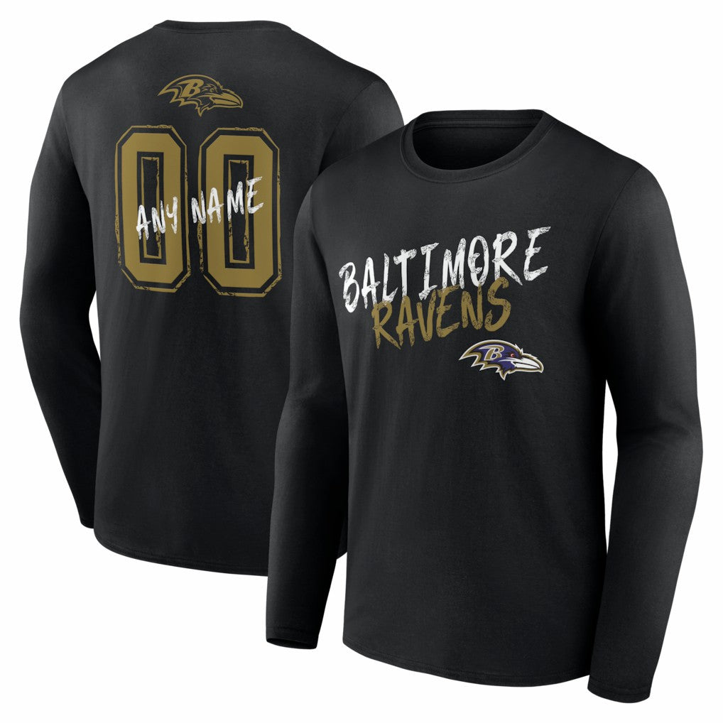 Baltimore Ravens Hustle Personalized Name & Number Long Sleeve T-Shirt - Black - NFL
