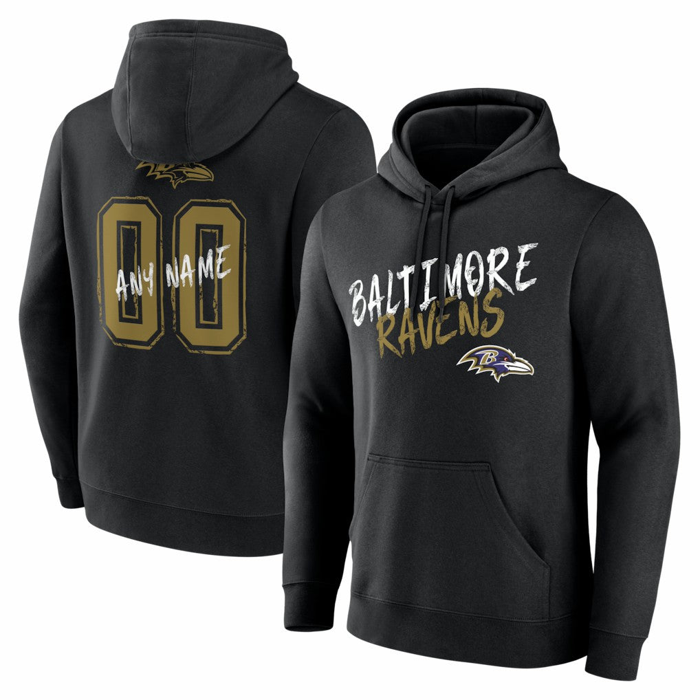 Baltimore Ravens Hustle Personalized Name & Number Hoodie - Black - NFL