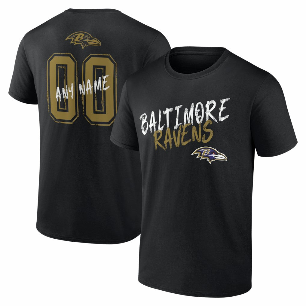 Baltimore Ravens Hustle Personalized Name & Number T-Shirt - Black - NFL