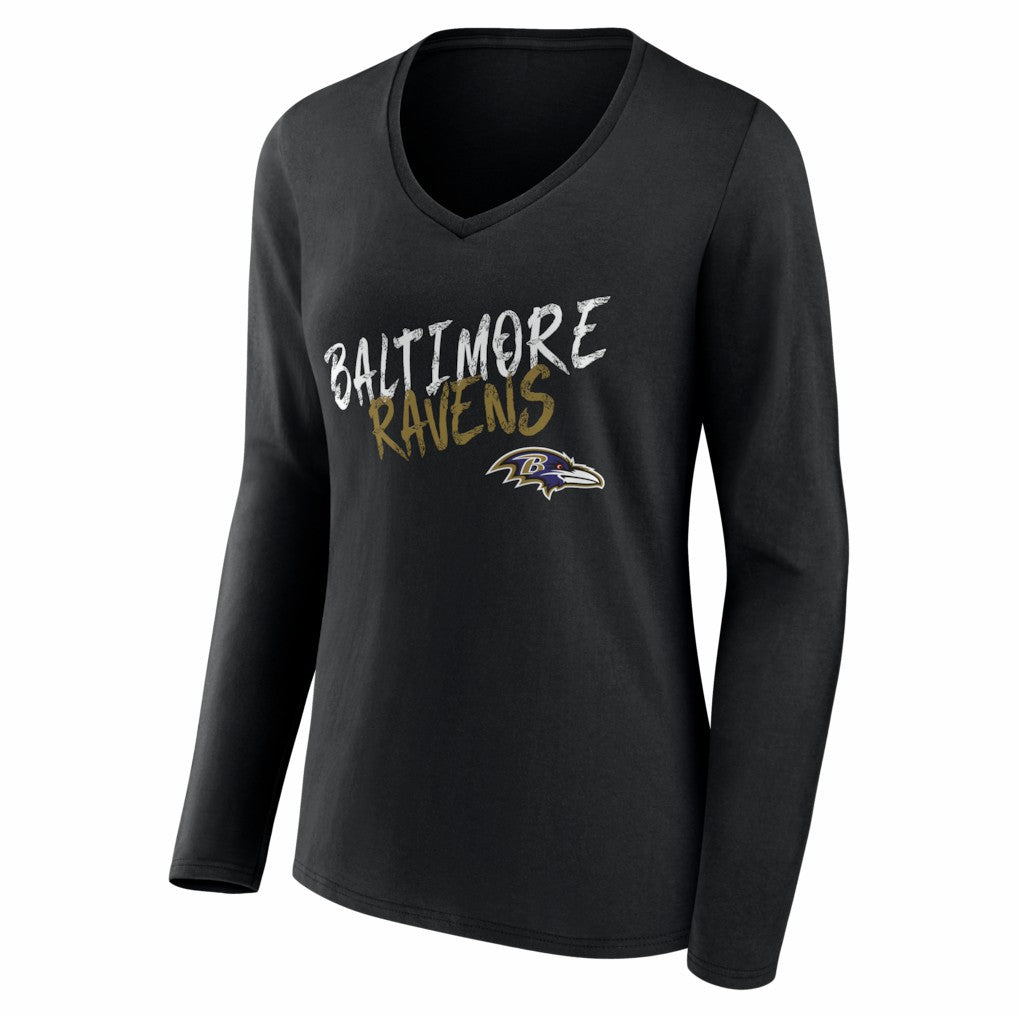 Baltimore Ravens Women's Hustle Personalized Name & Number Long Sleeve V-Neck T-Shirt - Black - NFL