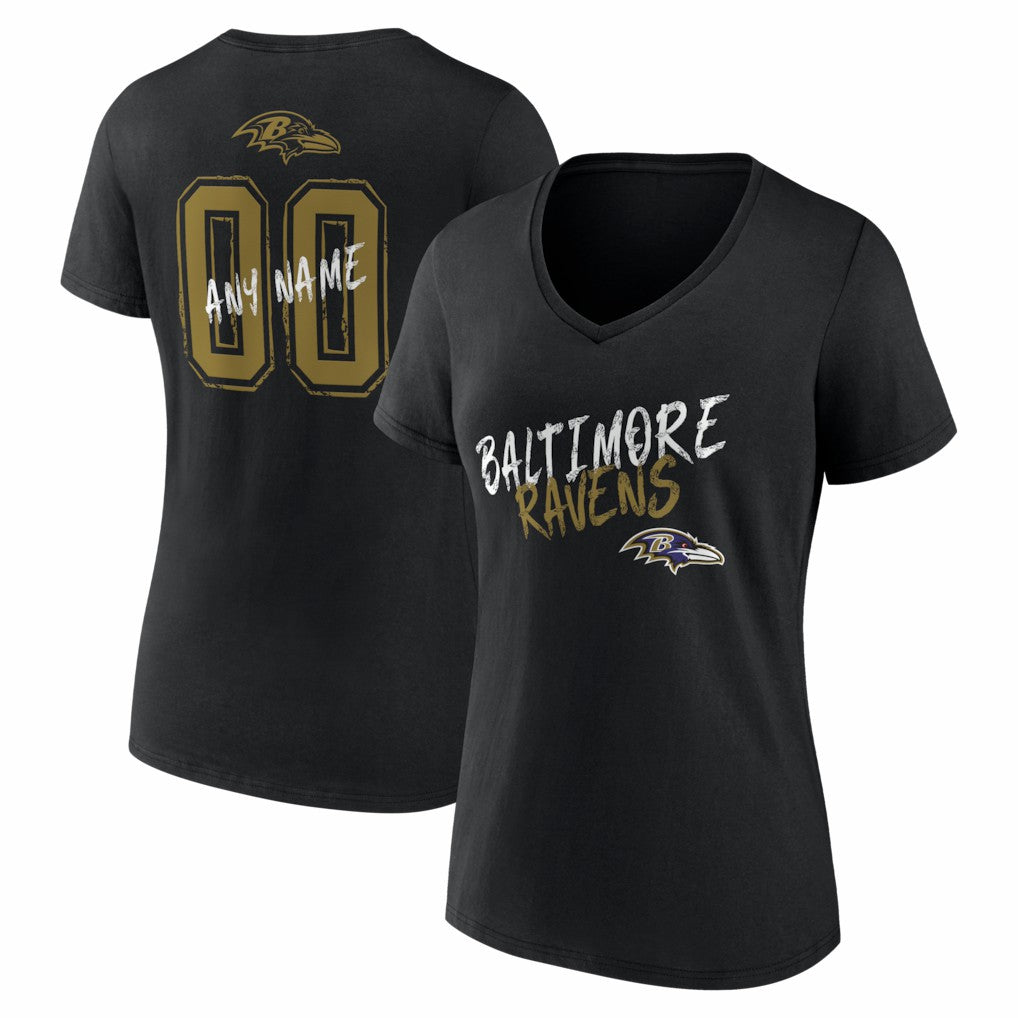 Baltimore Ravens Women's Hustle Personalized Name & Number V-Neck T-Shirt - Black - NFL