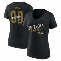 Baltimore Ravens Women's Hustle Personalized Name & Number V-Neck T-Shirt - Black - NFL