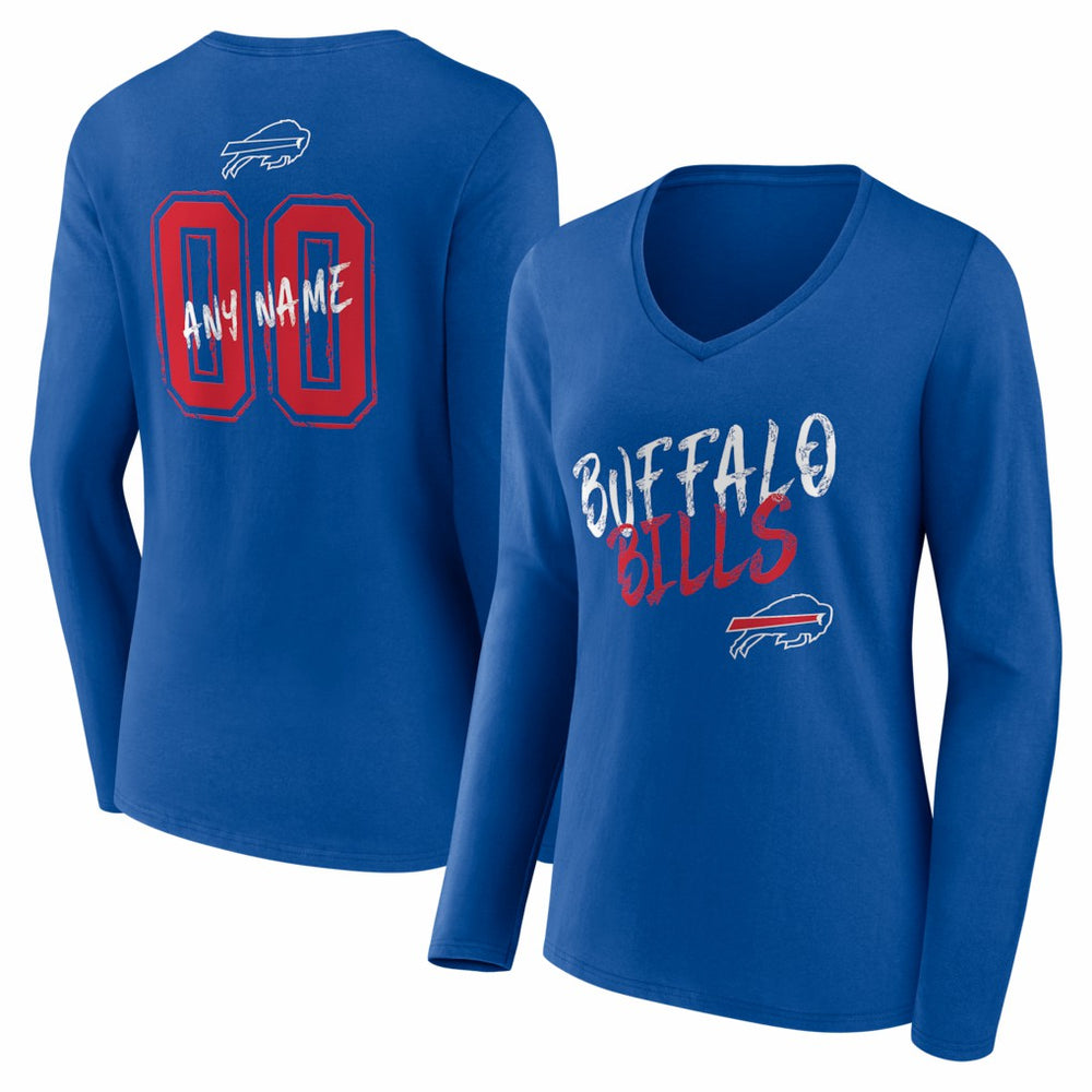 Buffalo Bills Women's Hustle Personalized Name & Number Long Sleeve V-Neck T-Shirt - Royal - NFL