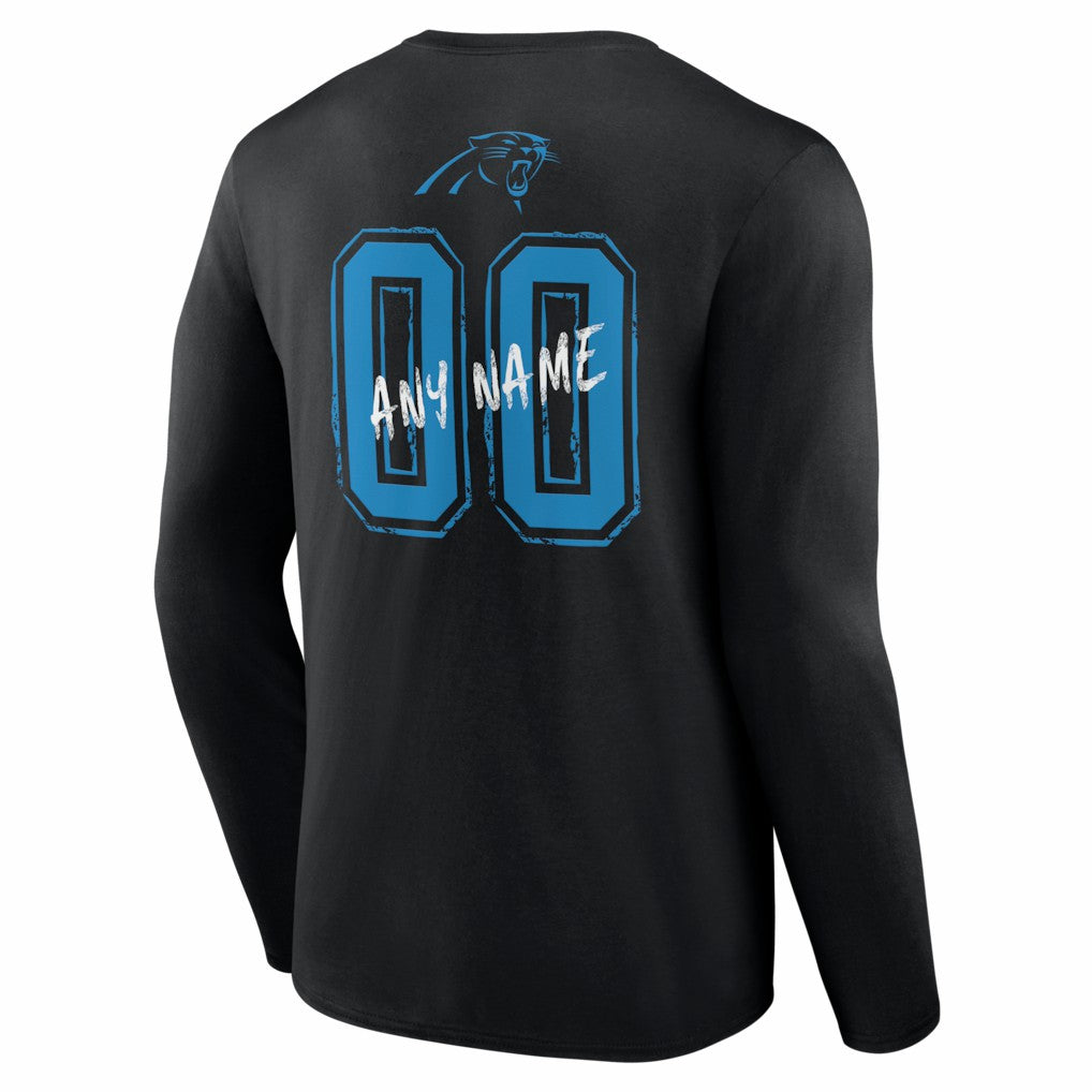 Carolina Panthers Hustle Personalized Name & Number Long Sleeve T-Shirt - Black - NFL