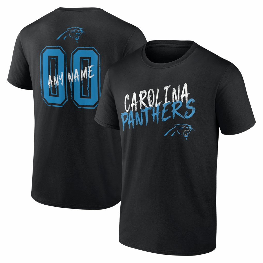 Carolina Panthers Hustle Personalized Name & Number T-Shirt - Black - NFL