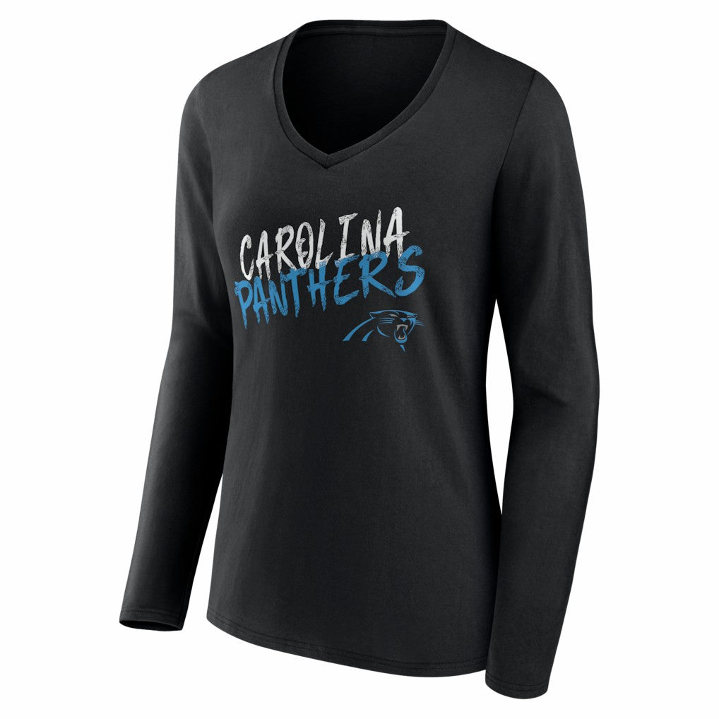 Carolina Panthers Women's Hustle Personalized Name & Number Long Sleeve V-Neck T-Shirt - Black - NFL