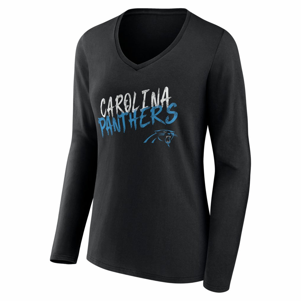 Carolina Panthers Women's Hustle Personalized Name & Number Long Sleeve V-Neck T-Shirt - Black - NFL